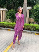 Thumbnail for trueBrowns Purple White Lehariya Printed Silk Co-Ord Set - Distacart