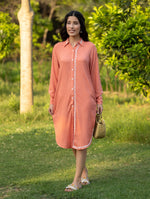 Thumbnail for Gharana India Luxury Rayon Blush Red Chikankari Long Shirt