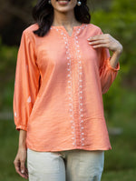 Thumbnail for Gharana India Chanderi Chikankari Blush Orange Top