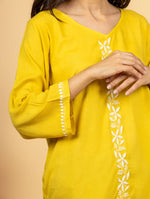 Thumbnail for Gharana India Luxury Rayon Yellow Chikankari Top