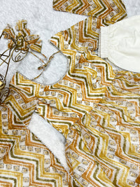 Thumbnail for Lorenvalley Fashion Yellow Pure Faux Georgette Zigzag Print Fully Flair Anarkali Pant With Dupatta - Yellow