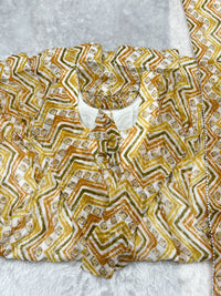 Thumbnail for Lorenvalley Fashion Yellow Pure Faux Georgette Zigzag Print Fully Flair Anarkali Pant With Dupatta - Yellow