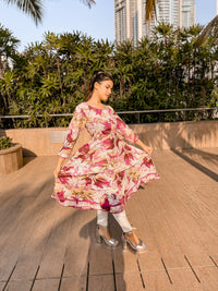 Thumbnail for Women Off White & Purple Floral Printed Floral Anarkali Kurta - Rasiya