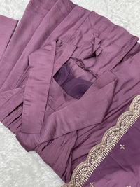Thumbnail for Lorenvalley Fashion Mauve Pure Roman Silk Chanderi Fabric Fully Flared Anarkali Pant With Dupatta Set - Mauve