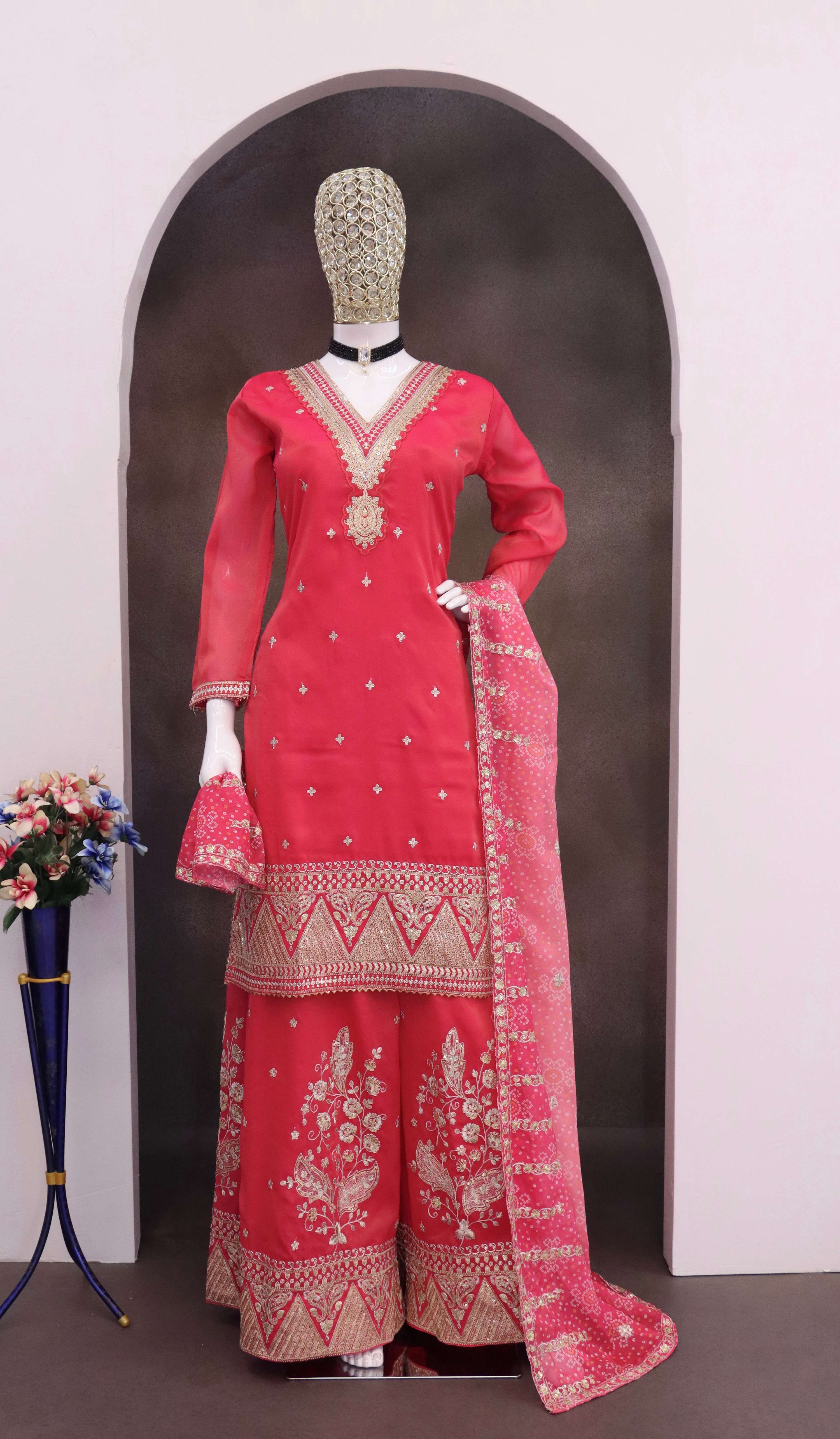 Evanik Party Wear Cosmos Silk With Sequins Embroidered Work Palazzo Set