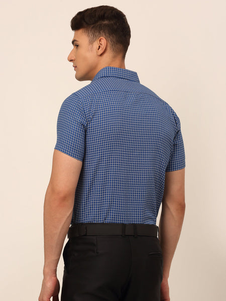 Jainish Men's Mens Brought Checked Formal shirts - Blue - Distacart