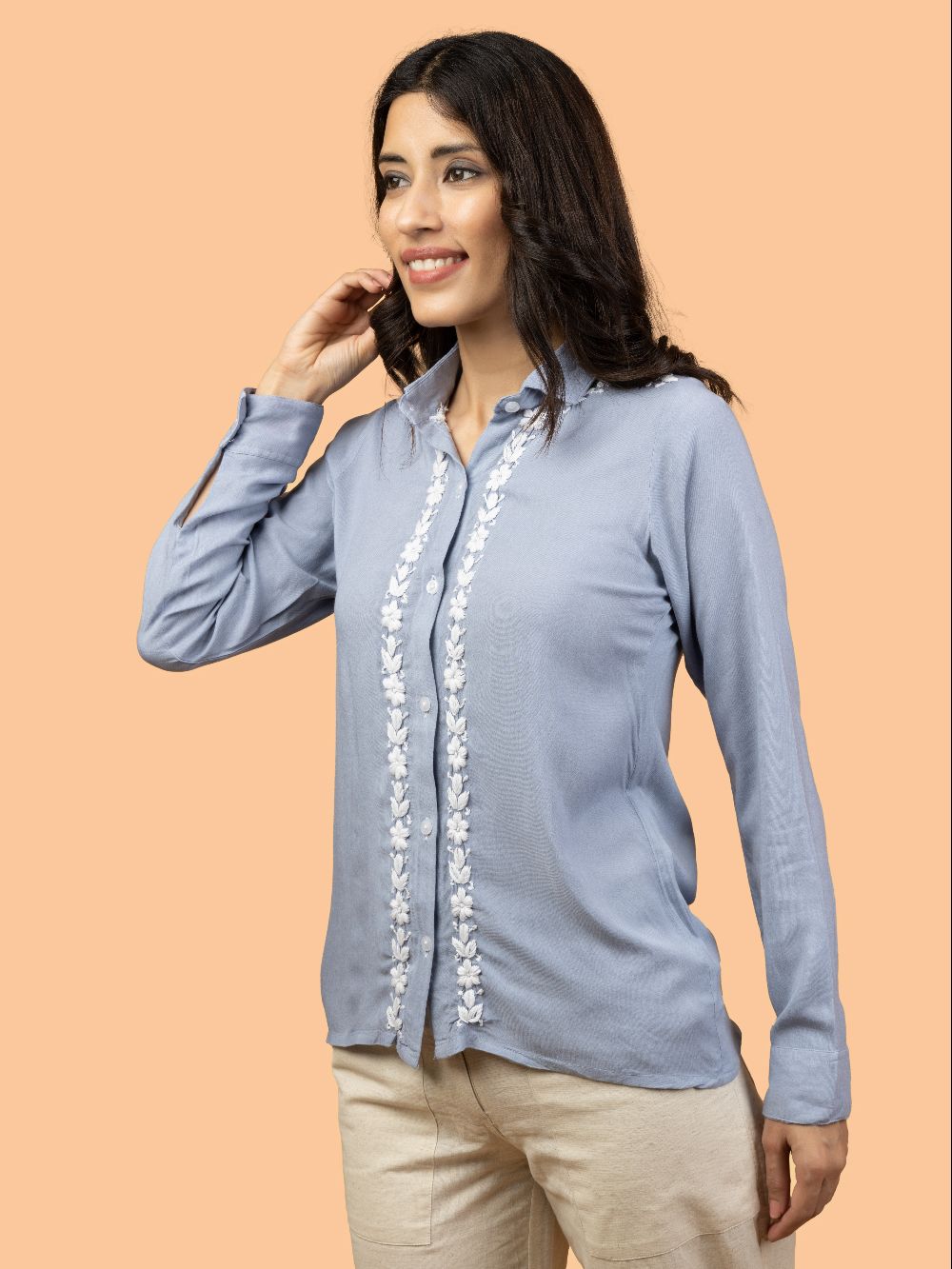 Gharana India Rayon Grey Coloured Chikankari Shirt Top