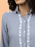 Thumbnail for Gharana India Rayon Grey Coloured Chikankari Shirt Top