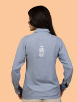 Thumbnail for Gharana India Rayon Grey Coloured Chikankari Shirt Top