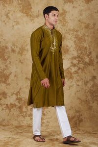 Thumbnail for Bluesaanchi Men's Mirror Magic Field Drab Kurta Set
