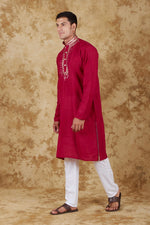 Thumbnail for Bluesaanchi Men's Mirror Magic Red Kurta Set - Distacart