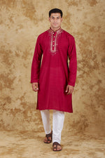 Thumbnail for Bluesaanchi Men's Mirror Magic Red Kurta Set - Distacart