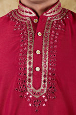 Thumbnail for Bluesaanchi Men's Mirror Magic Red Kurta Set - Distacart