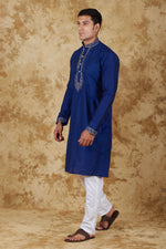 Thumbnail for Bluesaanchi Men's Sunshine Handwoven Embroidered Dark BlueKurta Set - Distacart