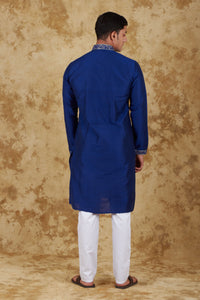 Thumbnail for Bluesaanchi Men's Sunshine Handwoven Embroidered Dark BlueKurta Set