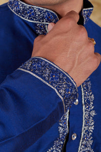 Thumbnail for Bluesaanchi Men's Sunshine Handwoven Embroidered Dark BlueKurta Set