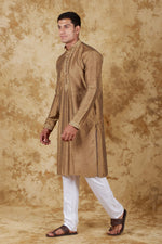 Thumbnail for Bluesaanchi Men's Sunshine Handwoven Embroidered Raw UmberKurta Set - Distacart