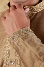 Thumbnail for Bluesaanchi Men's Sunshine Handwoven Embroidered Raw UmberKurta Set - Distacart