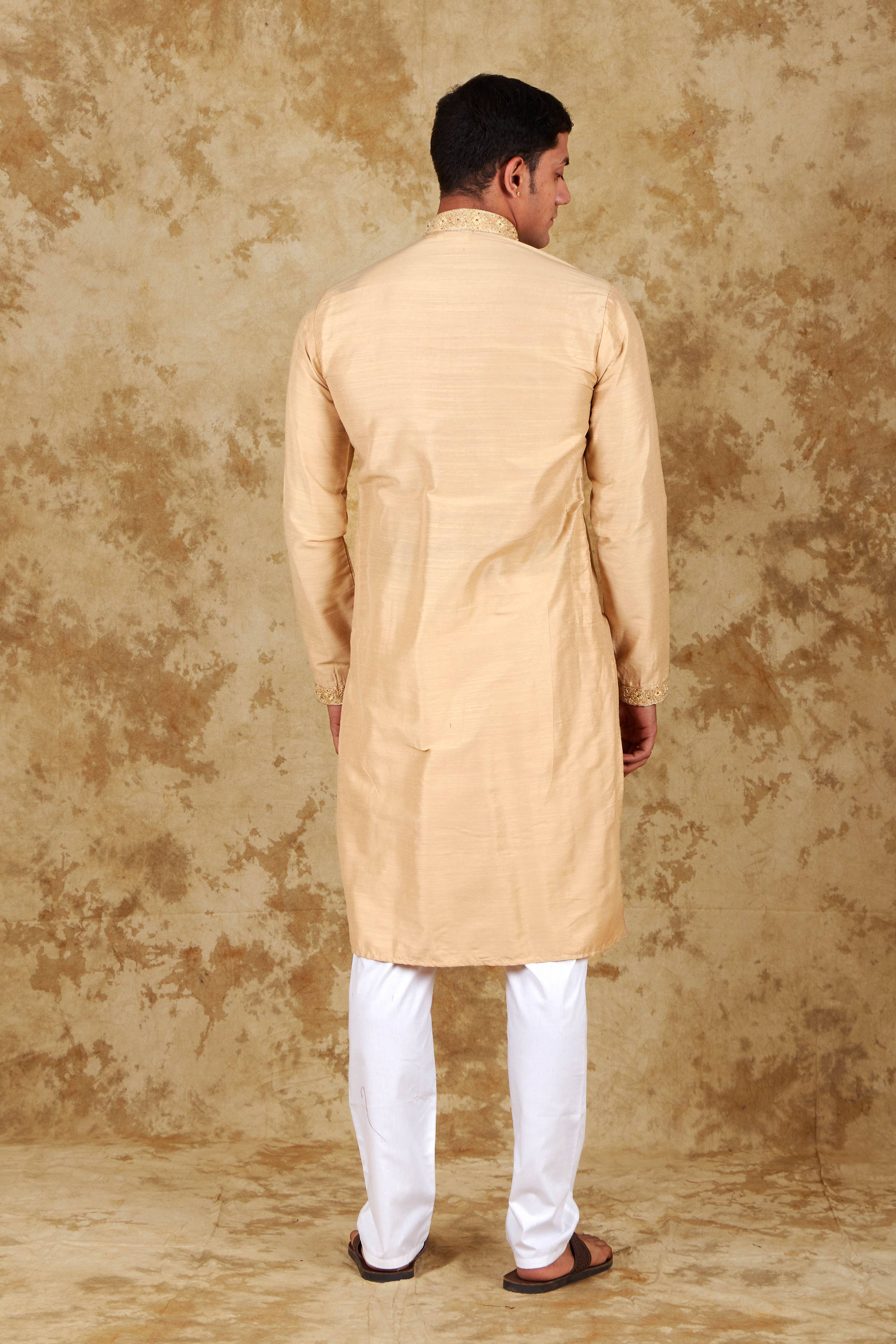 Bluesaanchi Men's Sunshine Handwoven Embroidered CornsilkKurta Set - Distacart