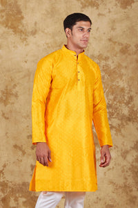 Thumbnail for Bluesaanchi Men's Yellow Banarasi Silk Kurta Set