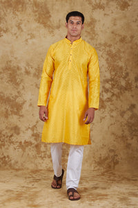 Thumbnail for Bluesaanchi Men's Mango Banarasi Silk Kurta Set