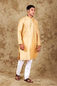 Thumbnail for Bluesaanchi Men's Cream Banarasi Silk Kurta Set
