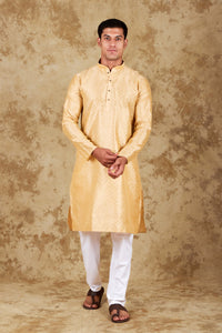 Thumbnail for Bluesaanchi Men's Cream Banarasi Silk Kurta Set