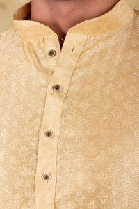Thumbnail for Bluesaanchi Men's Cream Banarasi Silk Kurta Set
