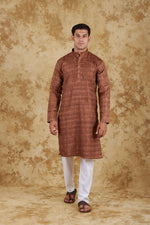 Thumbnail for Bluesaanchi Men's Dark Brown Textured Kurta Set - Distacart