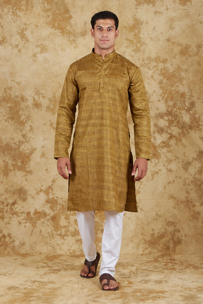 Bluesaanchi Men's Mustard Textured Kurta Set