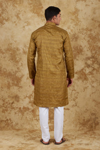 Thumbnail for Bluesaanchi Men's Mustard Textured Kurta Set