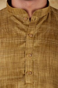 Thumbnail for Bluesaanchi Men's Mustard Textured Kurta Set