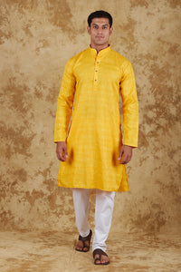 Thumbnail for Bluesaanchi Men's Yellow Textured Kurta Set