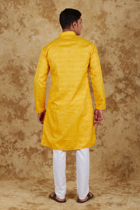 Thumbnail for Bluesaanchi Men's Yellow Textured Kurta Set