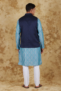 Thumbnail for Bluesaanchi Men's Jacquard Blue Waistcoat Kurta Pajama Set