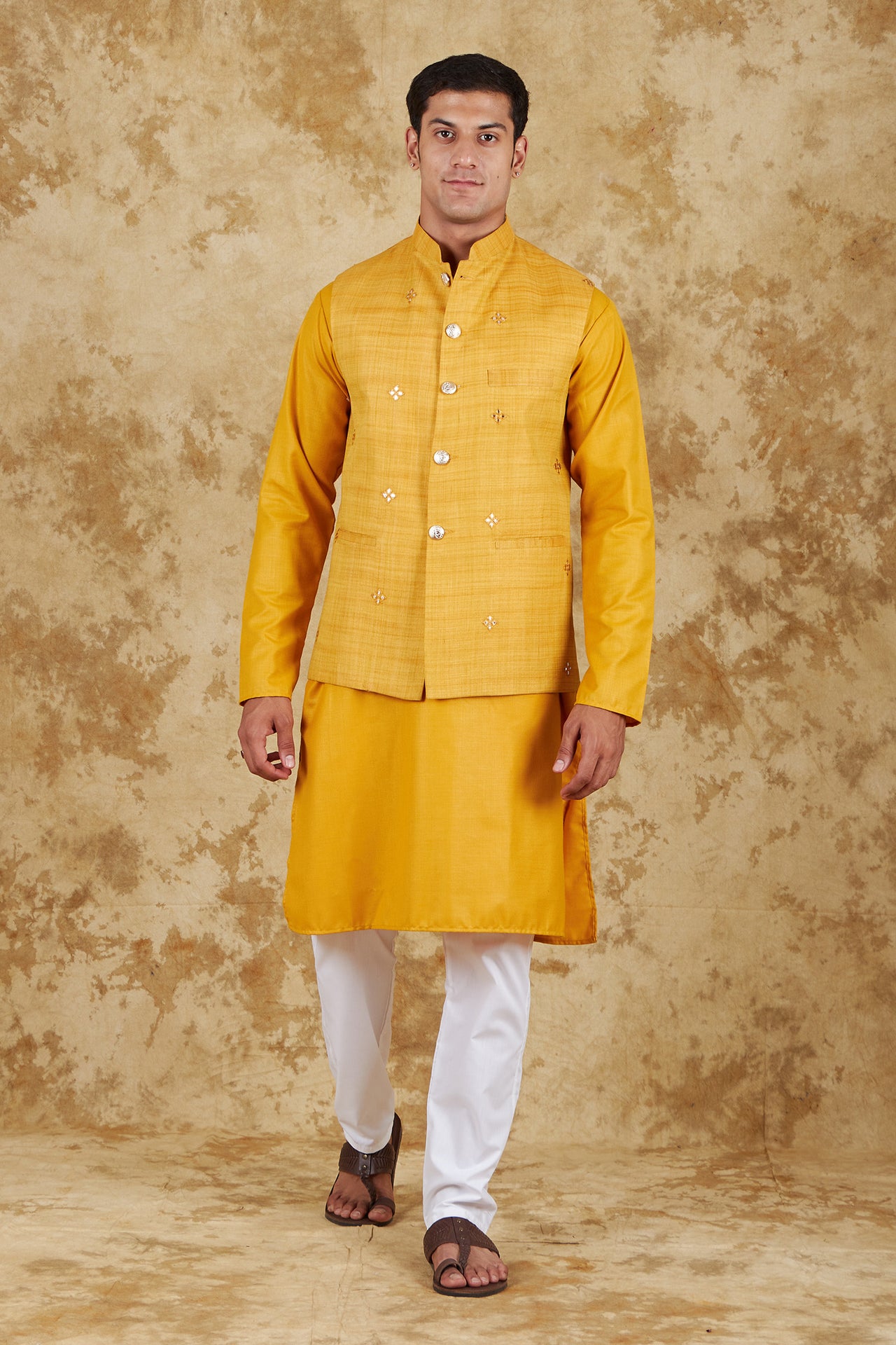 Bluesaanchi Men's Yellow Waistcoat Kurta Pajama Set