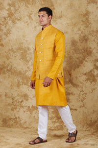 Thumbnail for Bluesaanchi Men's Yellow Waistcoat Kurta Pajama Set