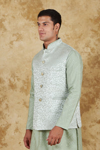 Thumbnail for Bluesaanchi Men's Jacquard Celadon Green Waistcoat