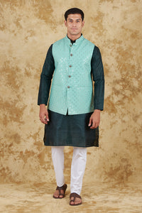 Thumbnail for Bluesaanchi Men's Jacquard Mint Green Waistcoat Kurta Pajama Set