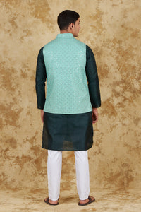 Thumbnail for Bluesaanchi Men's Jacquard Mint Green Waistcoat Kurta Pajama Set