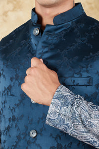 Thumbnail for Bluesaanchi Men's Jacquard Indigo Dye Waistcoat Kurta Pajama Set