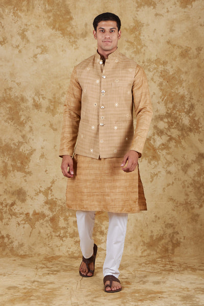 Bluesaanchi Men's Khaki Waistcoat Kurta Pajama Set