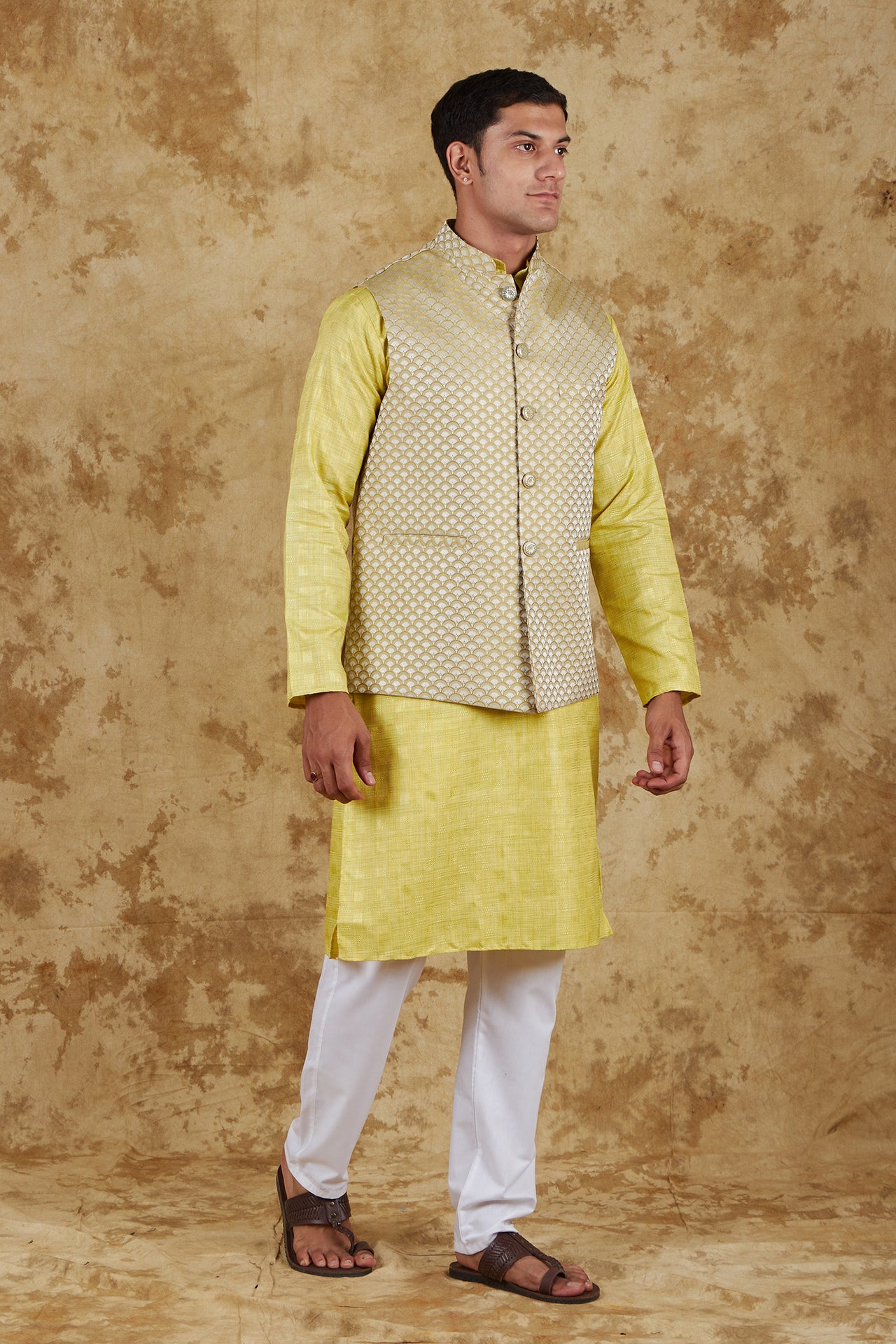 Bluesaanchi Men's Jacquard Citron Waistcoat Kurta Pajama Set