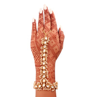 Thumbnail for Traditional Gold Plated Embellish With Kundan & Pearl Adjustable Haath Phool/Panja Bracelet for Women - Wahe Jewels