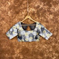Thumbnail for Multi Print Facade Ash Grey Coloured Silk Ready to Wear Blouse - kapda Tailor - Distacart