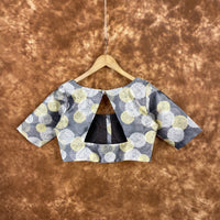 Thumbnail for Multi Print Facade Ash Grey Coloured Silk Ready to Wear Blouse - kapda Tailor - Distacart