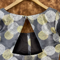 Thumbnail for Multi Print Facade Ash Grey Coloured Silk Ready to Wear Blouse - kapda Tailor - Distacart
