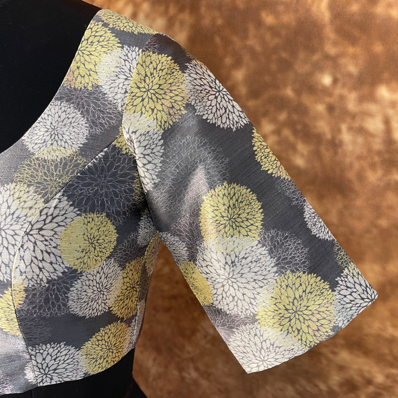 Multi Print Facade Ash Grey Coloured Silk Ready to Wear Blouse - kapda Tailor - Distacart