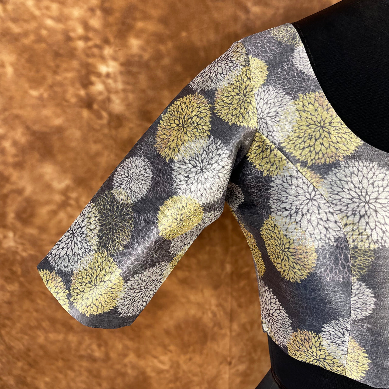 Multi Print Facade Ash Grey Coloured Silk Ready to Wear Blouse - kapda Tailor - Distacart