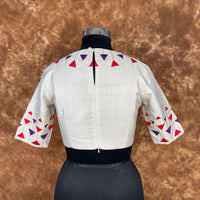 Thumbnail for Silk Triangle Cream Coloured Silk Ready to Wear Blouse - kapda Tailor - Distacart